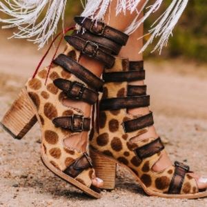 Freebird Bond Leopard Strappy Boots - NIB